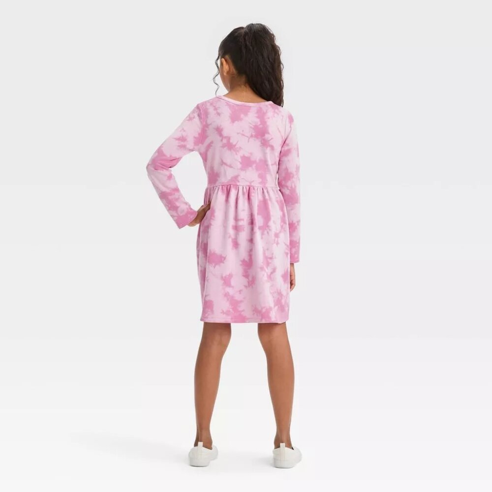 Cat & Jack - Girls' Long Sleeve French Terry Tie-Dye Dress - Magenta Wash - Picture 2 of 9